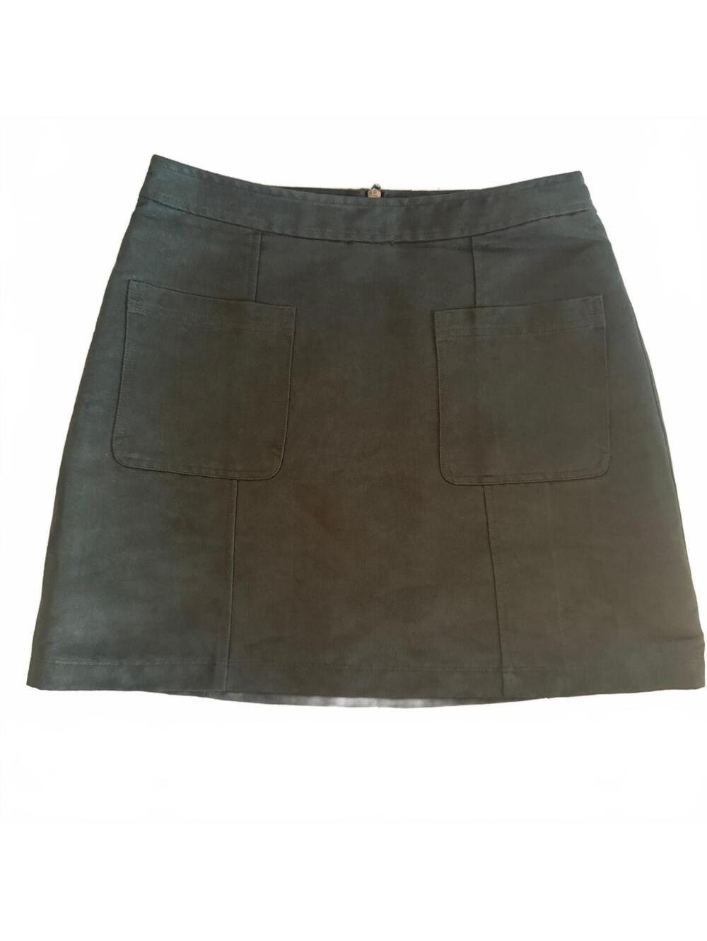 Old Navy Faux Suede Mini Skirt Womens 8 Olive Green Front Patch Pocket Utility
